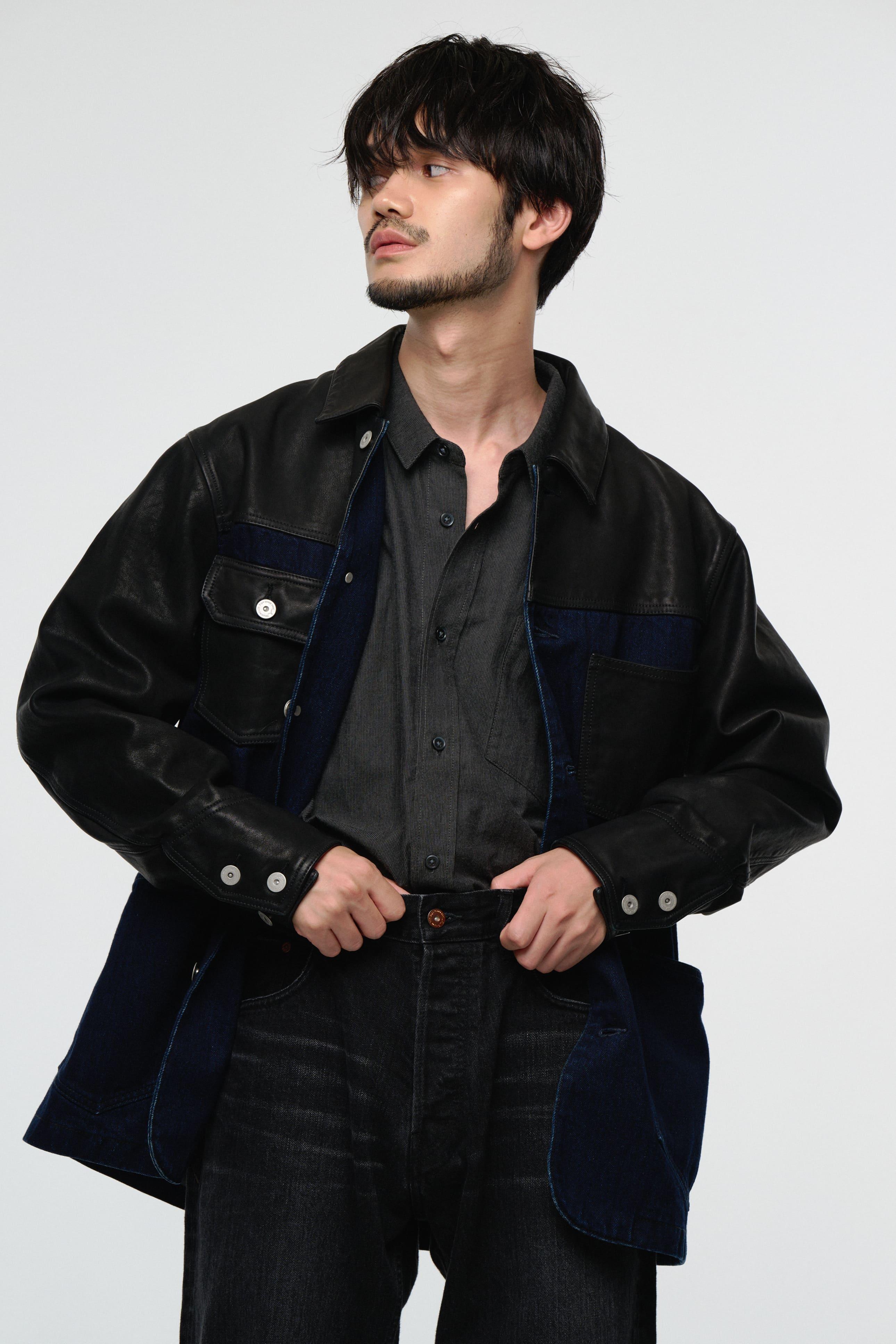 DENIM LEATHER COVERALL