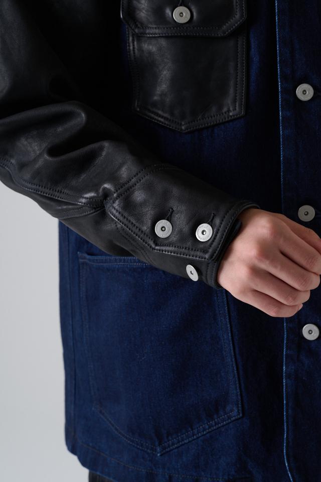 DENIM LEATHER COVERALL画像３