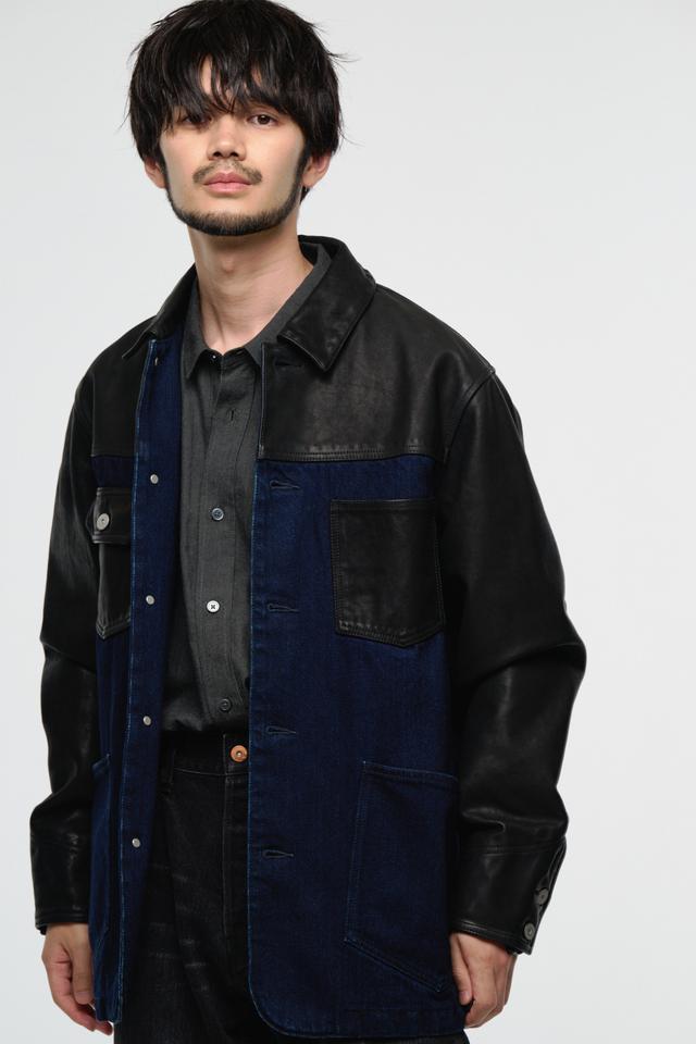 DENIM LEATHER COVERALL