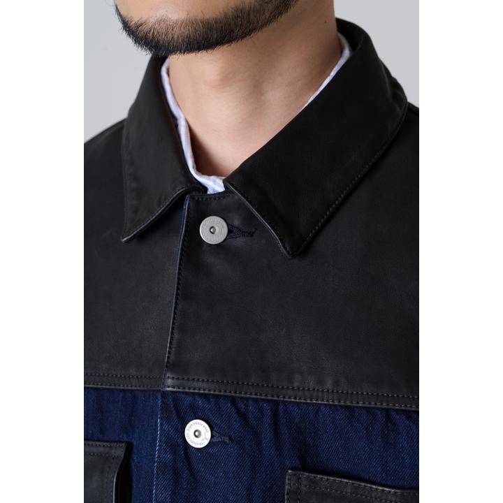 DENIM LEATHER COVERALL