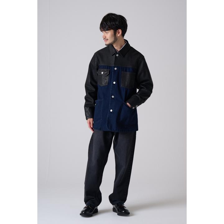 DENIM LEATHER COVERALL