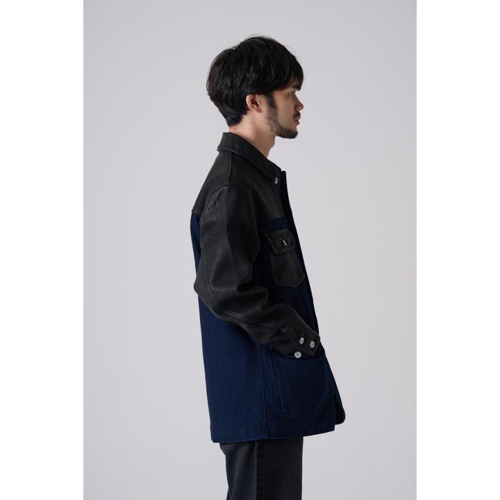 DENIM LEATHER COVERALL